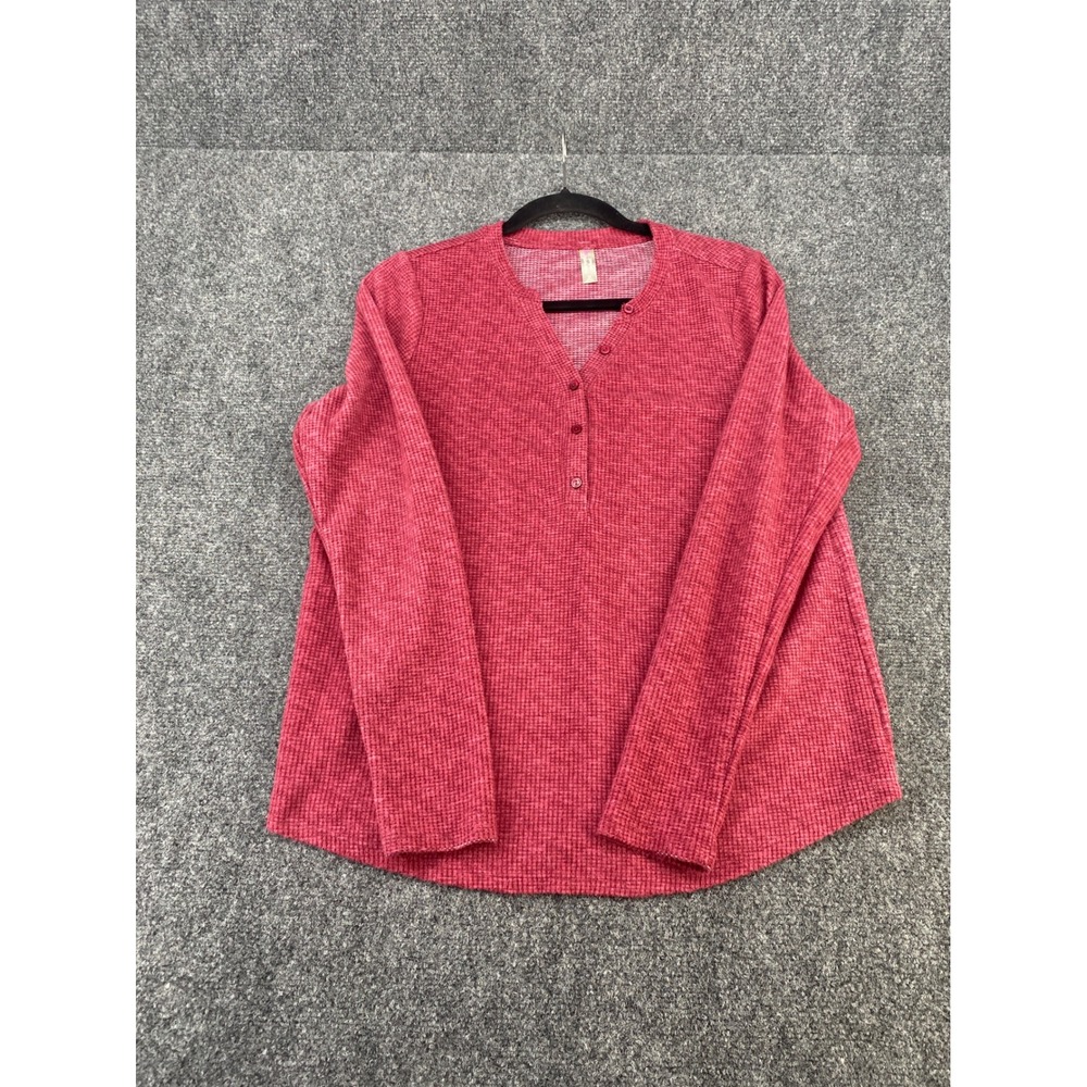 Simple Pleasures Henley Top Womens Medium Red Waffle Knit Long Sleeve Shirt